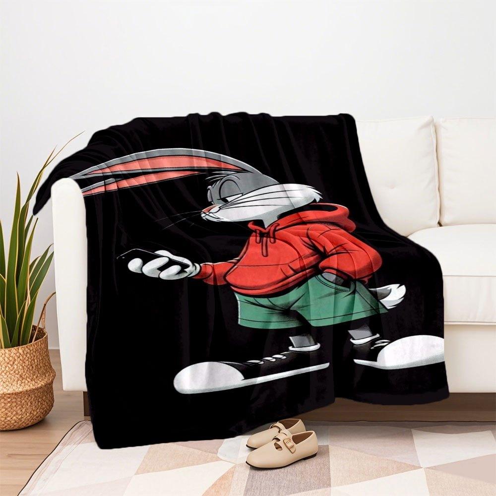 "Stylish Bugs Bunny Hoodie - Trendy Cartoon Character Sweatshirt"Blanket Flannel Throw Blanket for Sofa, Bed, Travel, Camping, Office