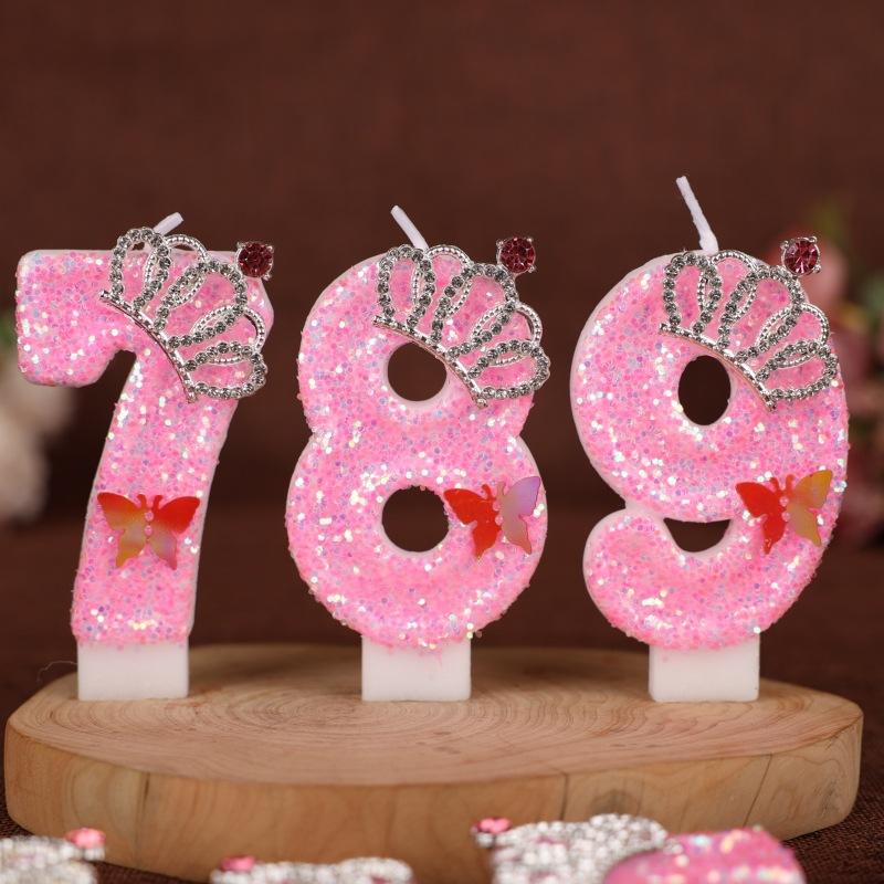 Number Birthday Candle Pink Crown Princess Cake First Year Decoration Candle Handmade Number Candle 0-9