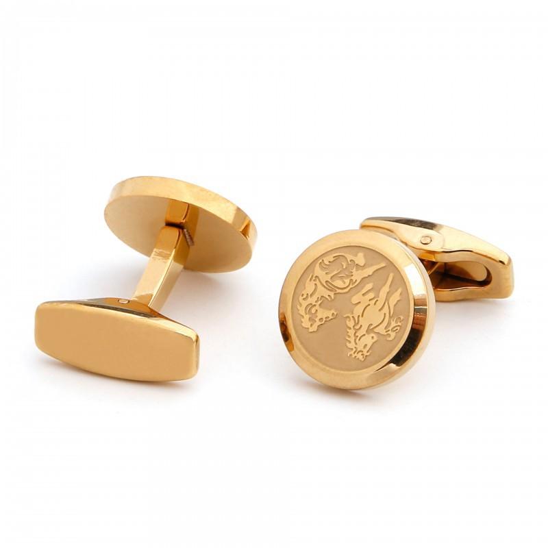 Design Engraved With 2 Horses Stainless Steel Simple Round Color Optional Men s Cufflinks stainless steel