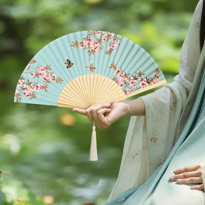 Evantai Portabil de Mână Pliabil Stil Chinezesc Recuzită Dans Evantai Retro cu Scoică Femeie Bărbați Lemn de Bambus Mătase Floare Evantai Pliabil