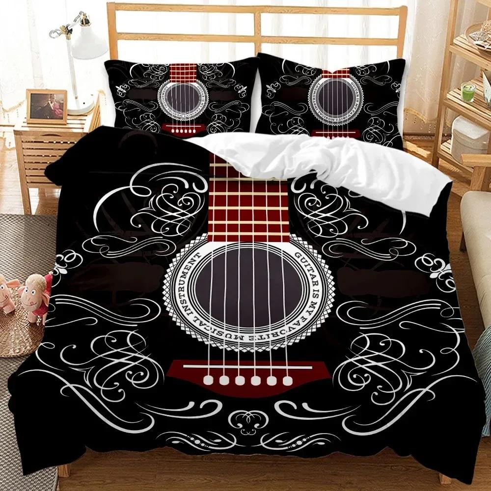 Top Guitar Duvet Cover Set Twin Rock Music Comforter Cover Set Hip Hop Hippie Quilt Cover Blue Guitar Polyester Bedding Set