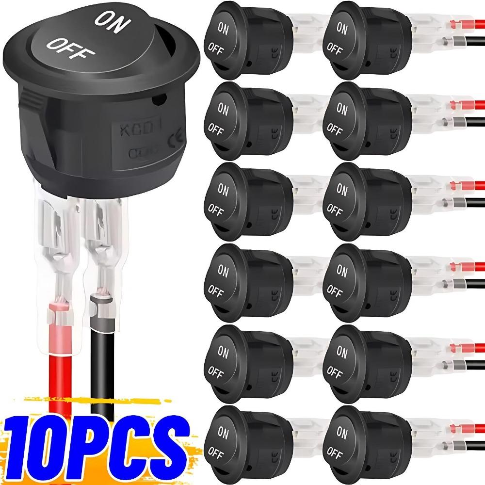 10/1Pcs Round Rocker Switch ON/Off SPST 2Pin Latching Toggle Switch Snap Boat Car Round Switches Pre-Wired 6A/250V 10A/125V