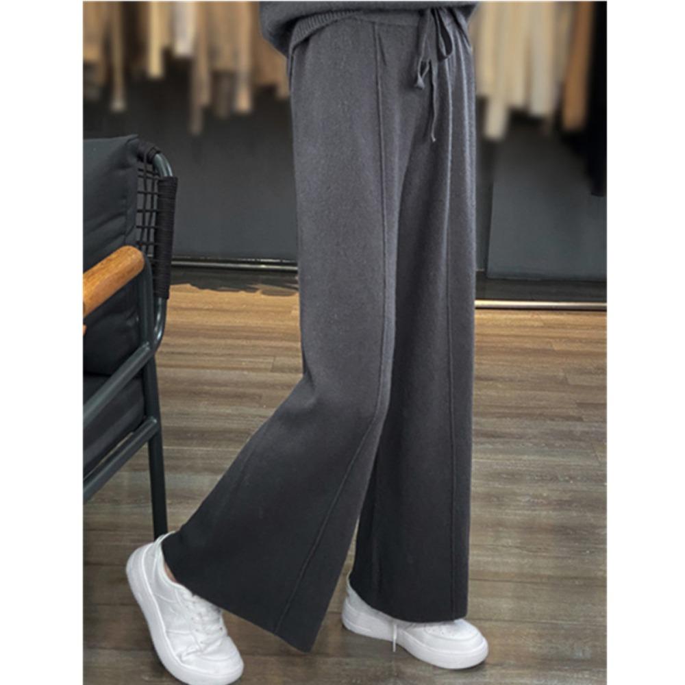 Autumn and Winter Women's High Waisted Warm Knitted Straight Leg Pants Solid Color Hanging Loose Wide Leg Pants