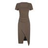 Pleated waist temperament square neck dress women's high waist thin medium and long asymmetric split skirt children's summer