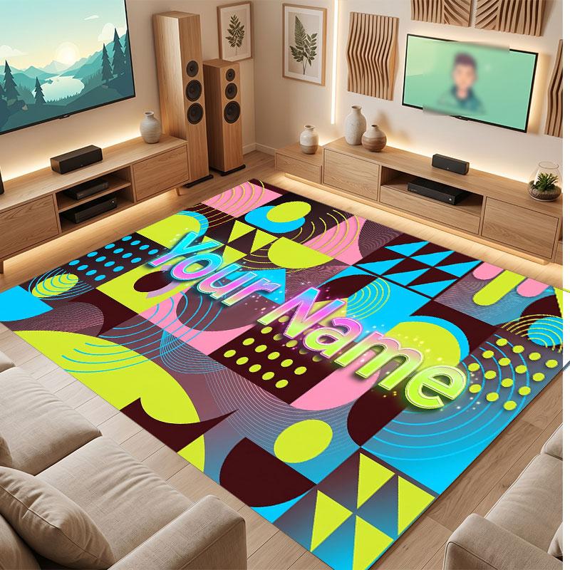 Abstract Geometric Theme Crystal Velvet Floor Rug Personalized Custom Name Text Warm Carpet Home Decoration