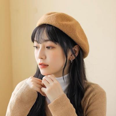 Kobiety Dziewczyna Beret Francuski Artysta Ciepła Wełna Czapka Zimowa Czapka Czapka Vintage Zwykły Beret Czapki Jednolity Kolor Elegancka Dama Czapki Zimowe