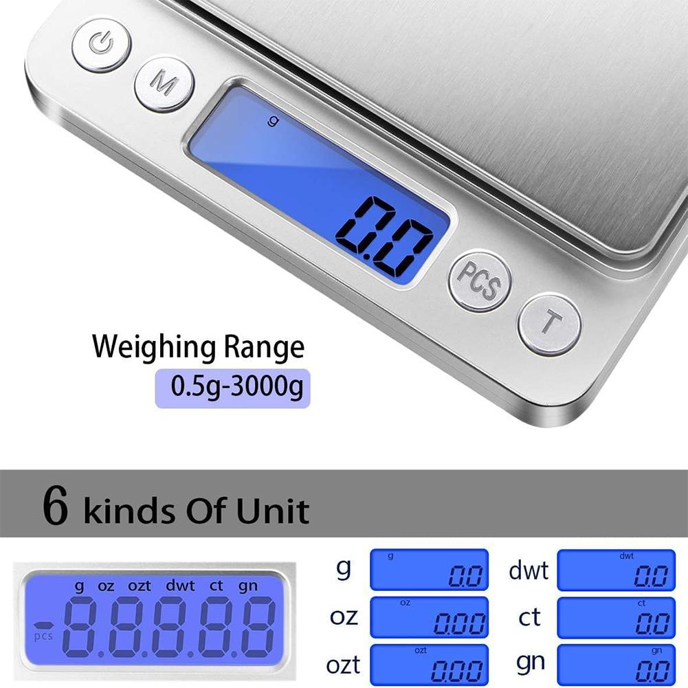 2kg/3kg/500g Small Digital Food Scale 0.1/0.01g Multifunction Kitchen Scale Accurate Weighting Digital Kitchen Scale LCD Display