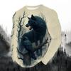 2024 men's fashion print round neck long sleeve party autumn sports casual pullover men 3d lonely wolf blue print tops