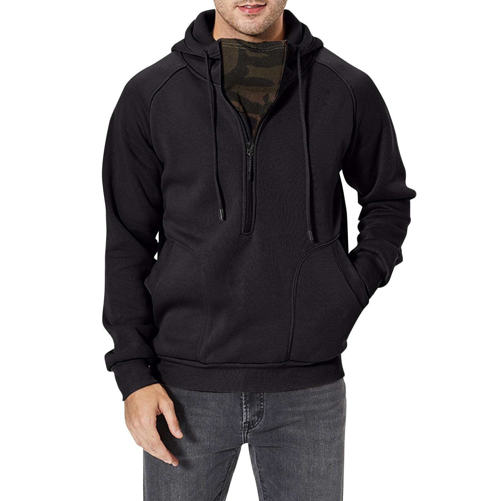 

Мужской однотонный свитер с капюшоном, мужская спортивная ретро-рабочая одежда, теплый полуоткрытый свитер M чёрный