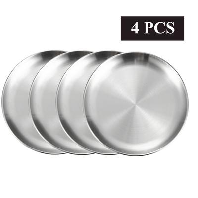 4 Piezas Acero Inoxidable Plato de Comedor Camping Bandeja de Picnic Prueba de Suciedad Cocina Bar Vajilla Fruta Snack Plato para Pastel Accesorios de Cocina