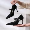 Spring and Summer Women's Casual High-heeled Shoes Leather Shoes Temperament Comfortable Wear-resistant High Heels