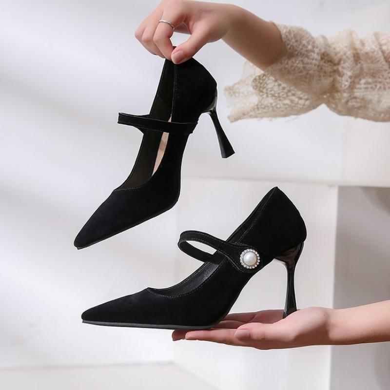 Spring and Summer Women's Casual High-heeled Shoes Leather Shoes Temperament Comfortable Wear-resistant High Heels