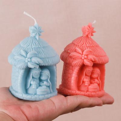 Moule à bougie en Silicone de la Nativité de la Sainte Religion, maison en pierre 3D, aromathérapie, plâtre, savon, artisanat époxy, moulage Molud, cadeau de naissance pour bébé