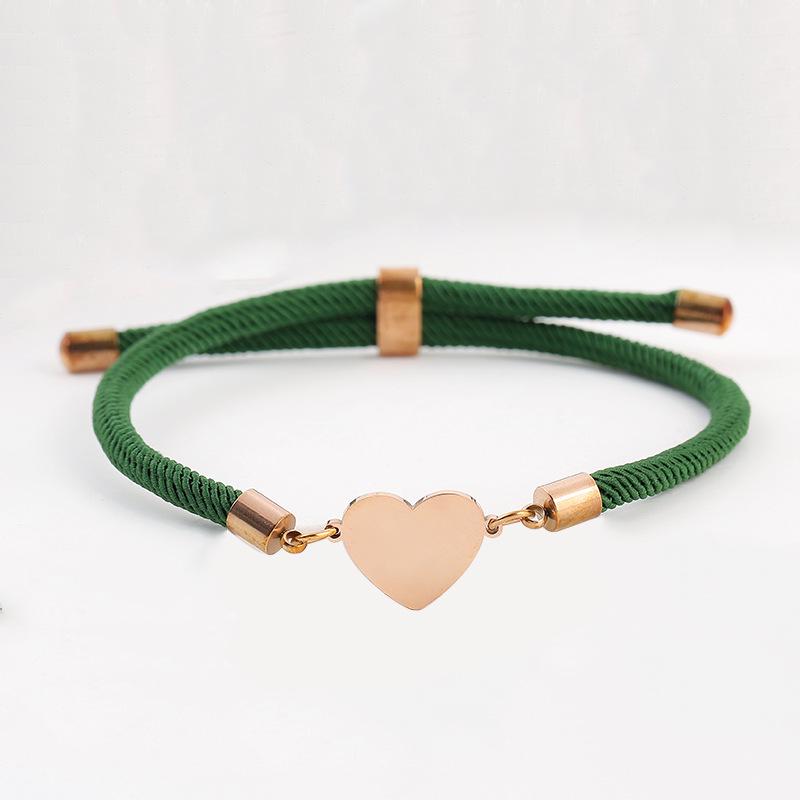 15mm Heart-Shaped Adjustable Stainless Steel Multi-Color Milan Rope Bracelet with Blank UV Laser Printing Surface
