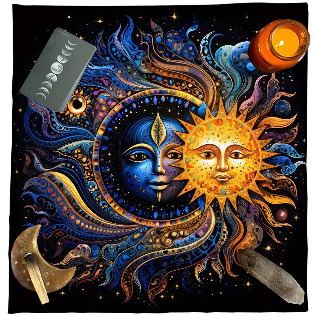 Tarot Card Tablecloth Altars Cloth Sun and Moon Astrologys Tablecloth Divinations Card Mat Tapestry Wall Decoration