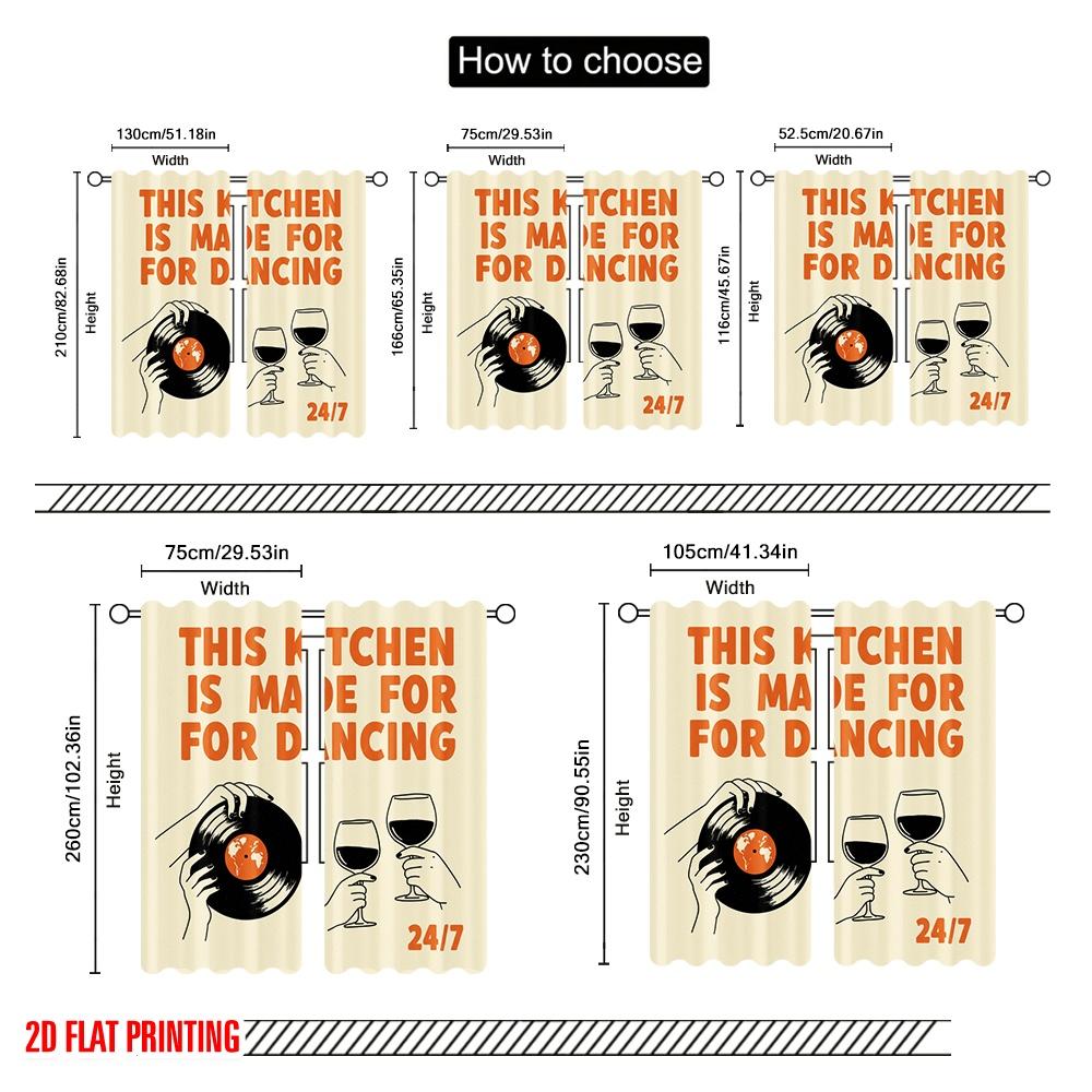 2 Stück 2D Flachdruck Vorhang Diese Küche Tanzen Vinyl Glas Polyester Ohne Strom Partydekorationen Perfekt für Raum