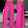 Women High Waist Long Pants Hollow Elastic Waistband Wide Leg Casual Trousers Solid Color Loose Fit Trousers