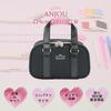 Sewing Set for Elementary School Beginners Compact and Cute Zipper Sewing Set Girls, Heart-Shaped (Black-Pink)