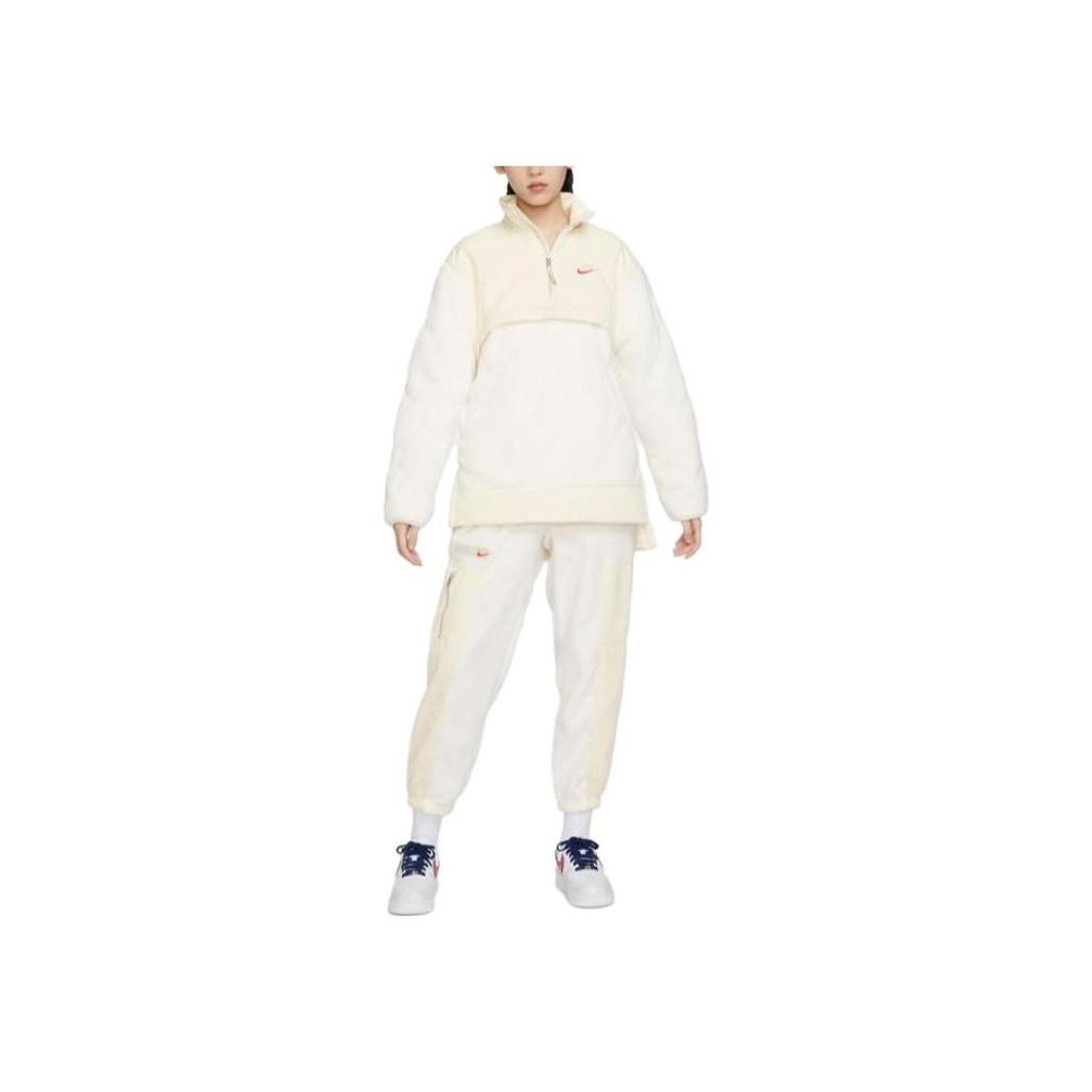 Nike Color Block Half Zip Stand Collar Casual Cotton Jacket Women Jackets Coconut-Milk FB8688-113