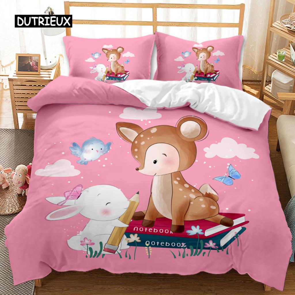 Cartoon Bed Cover Kawaii Room Cozy Reversible Comforter Cover Adorable Cartoon Animal Kitten Lovely Love-themed Long-lasting Polyester Qulit Cover