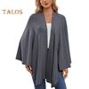 Capa para mujer, color liso, manga murciélago, estilo chal, largo medio, diseño cruzado, blusa estilo capa