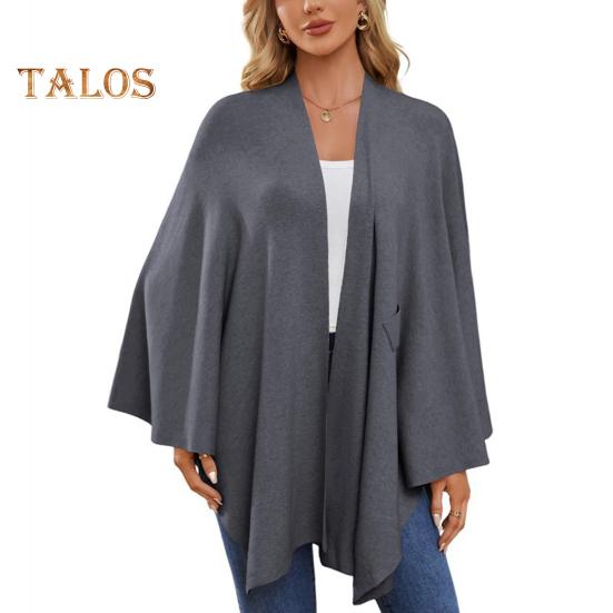 

Плащ-топ женский однотонный цвет рукава летучая мышь стиль шаль пальто средней длины крест-накрест дизайн плащ стиль блузка темно-серого