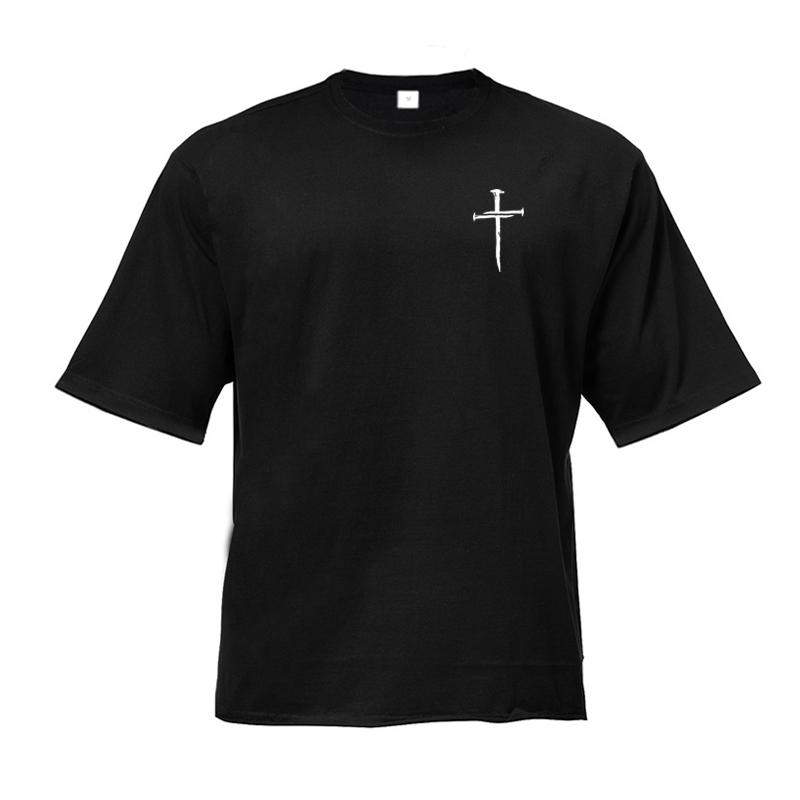 Large Cotton Men's Personalized Cross Print Men's Fitness T-shirt Loose Short Sleeved Round Neck Top T-shirt  Daily Casual Wear