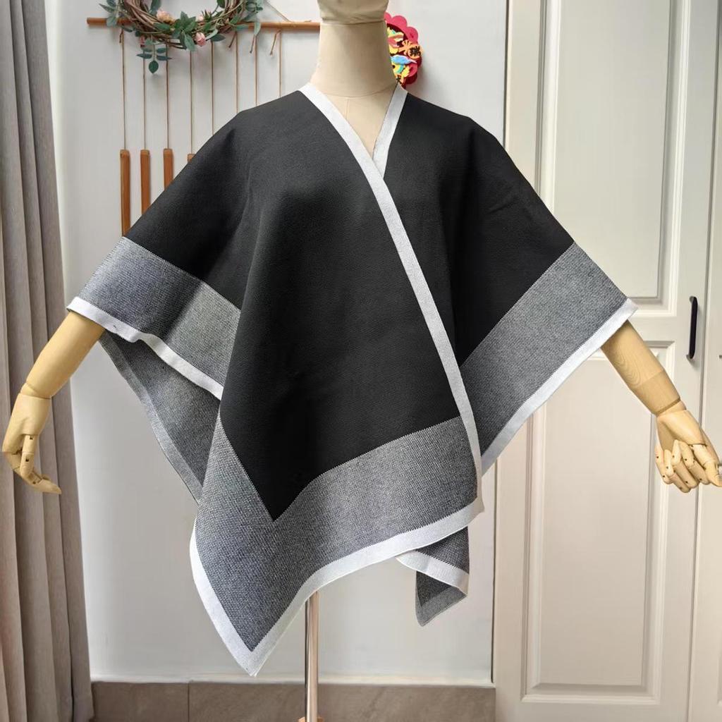 Hochwertiger gestrickter Schalmantel für Damen: Warme Herbst-/Winter-Colorblock-Oberbekleidung