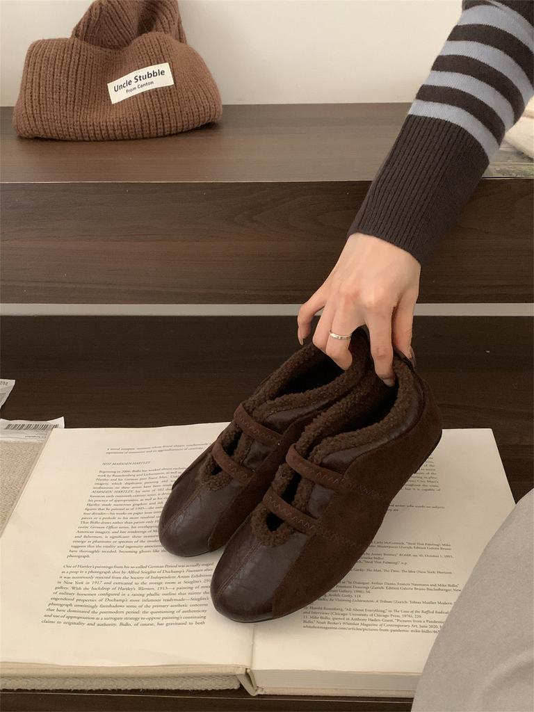Retro brown Maillard plush shoes women's autumn and winter 2025 new loafers Korean version casual single shoes