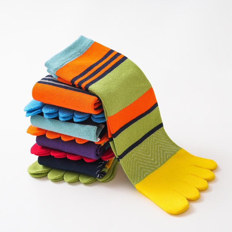 Men's Colorful Mid-Calf Pure Combed Cotton Five-Finger Socks - Warm, Thickened, Split Toe Design