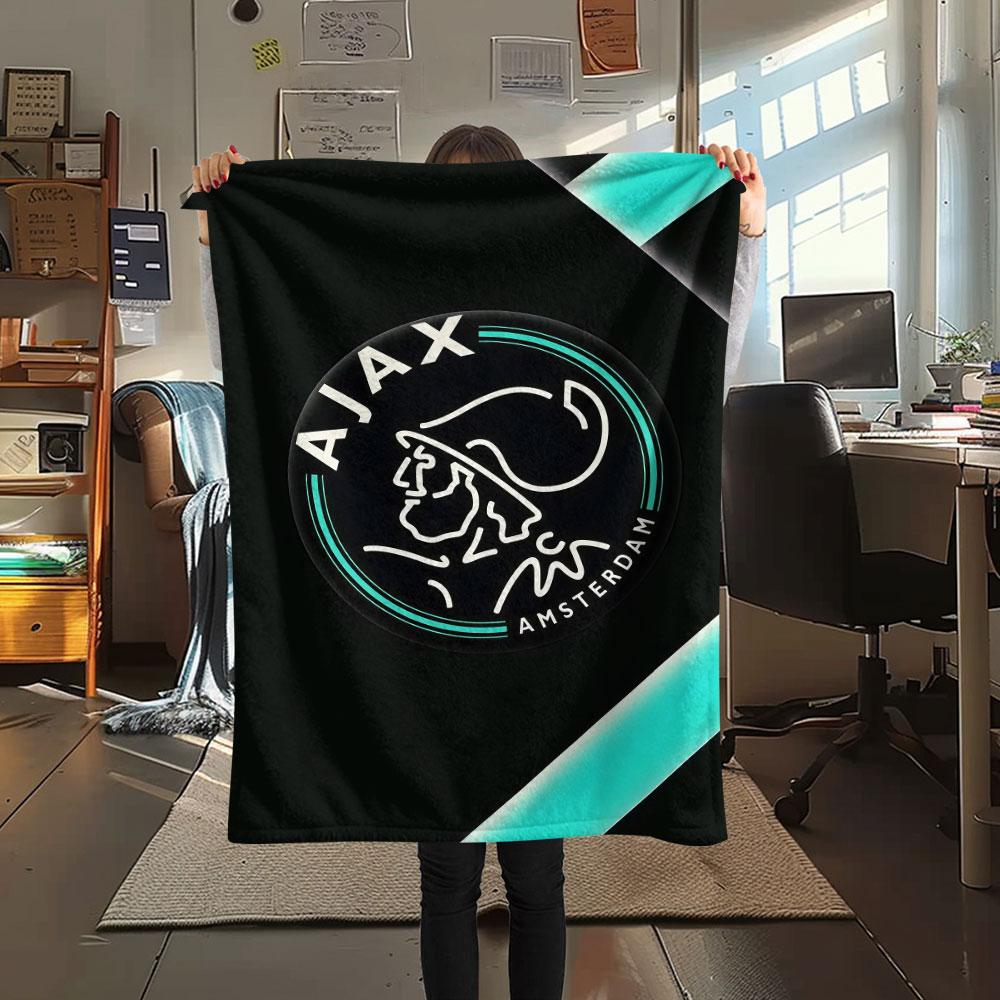 AFC Ajax Printed Flannel Blanket, soft throw for bedroom sofa, washable, fan merchandise, great gift.
