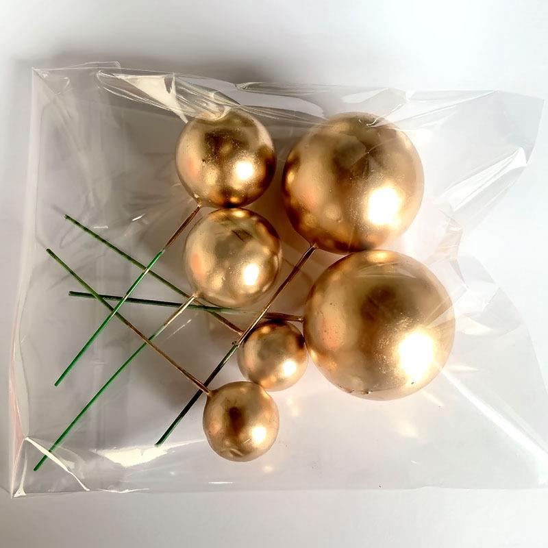 Gold, Silver, and Iridescent Ball Cake Toppers - Baking, Birthday, Dessert Decoration Set