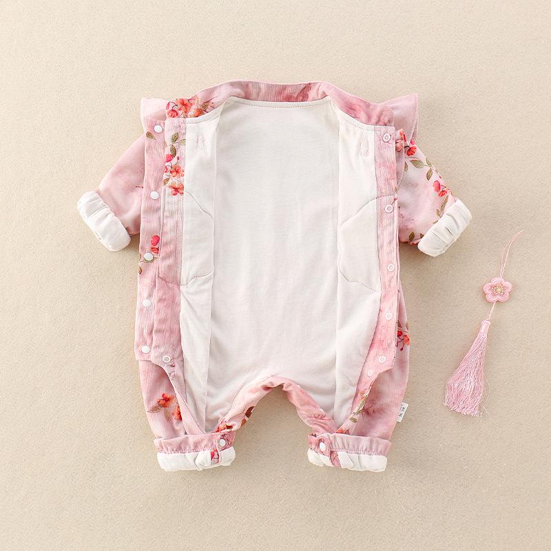 Autumn Baby Girl Hanfu Romper - 100 Days Cheongsam Harem Pants