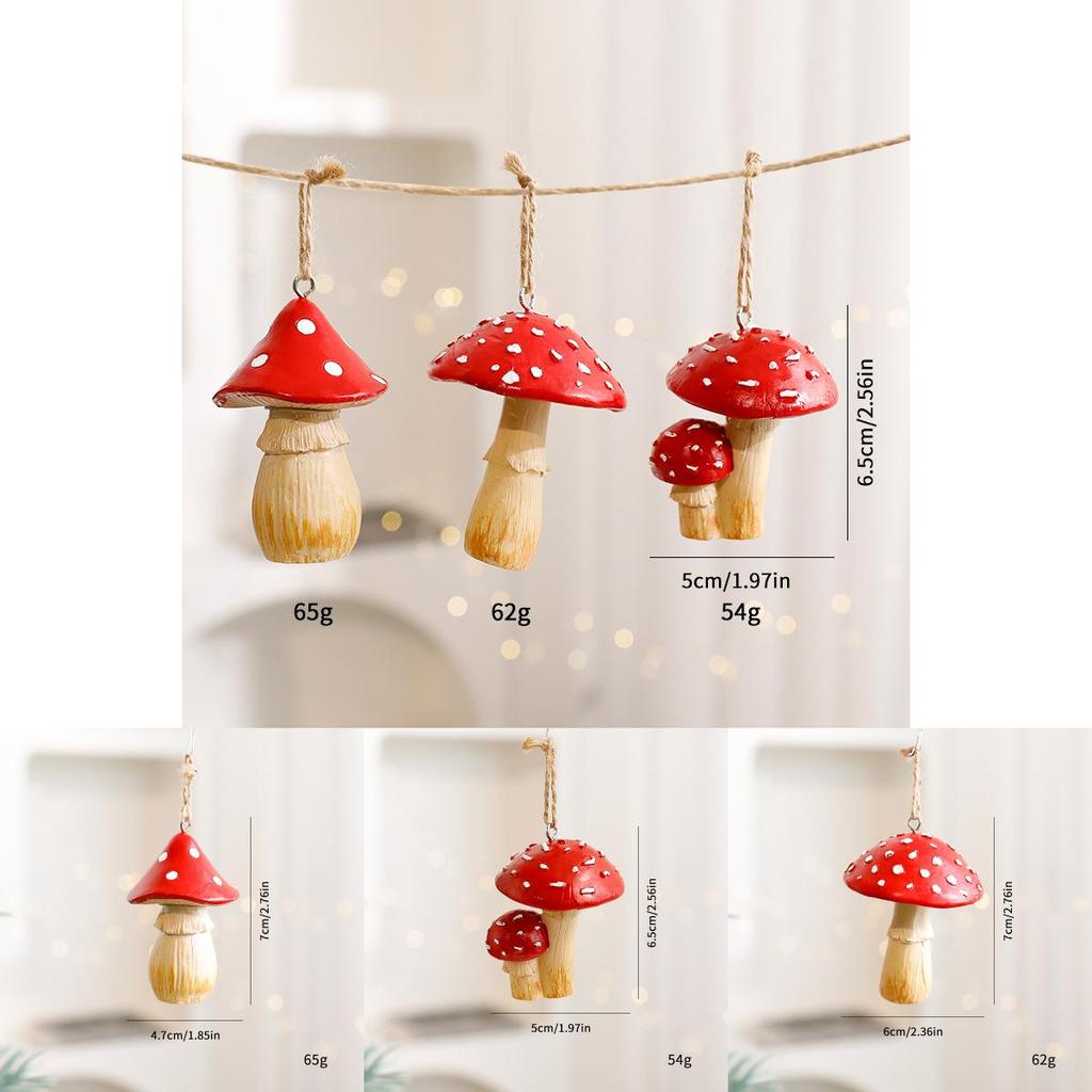 Christmas Mushroom Hanging Decorations Resin Farmhouse Style Holiday Ornaments For Celebration