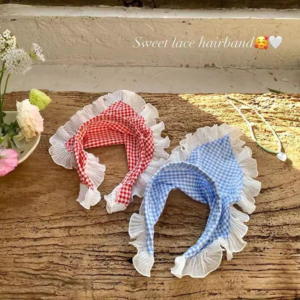 Printed Triangle Bandana Plaid Blue Triangle Scarf Vintage Lace Hair Scarf  Girls