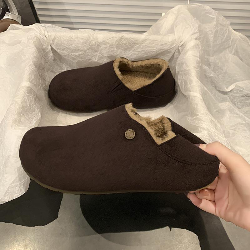 Thick-soled Inner Height-increasing Boken Shoes Women's 2025 New Autumn and Winter Velvet Casual Shoes, One Pedal, Lazy People Wear Two Cotton Shoes