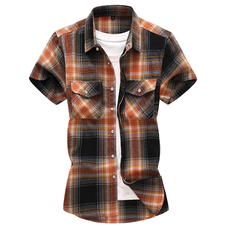 2026 Men's Plaid Casual Short Sleeve Shirt with Double Pockets - Summer Fashion, Large Size