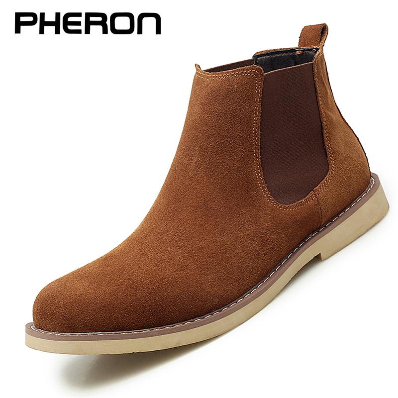 Fashion Italian Genuine Leather Men Boots Business Winter Zipper Slip On British High Boot Mens Cowhide Pointy Boots Suede Chelsea Boots