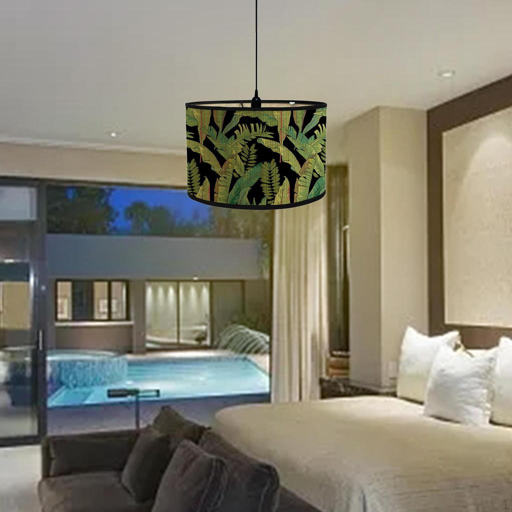 Bamboo E27 Lamp Shade with Leaves Pattern Accessory 11.8x7.8inch Farmhouse Cover for Bedrooms