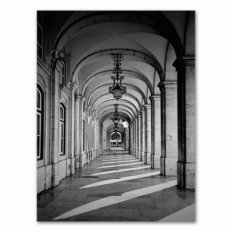 Scandinavian Black and White Building, Canvas, Painting for Girls, Wall Art S, Prints, Wall Panels for the Living Room,