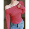 Xiaoke Wiwi Western Style Sloping Shoulder Long Sleeves Shirt Women 2025 New Design off-the-Shoulder Inner Wear Base Top Clothes