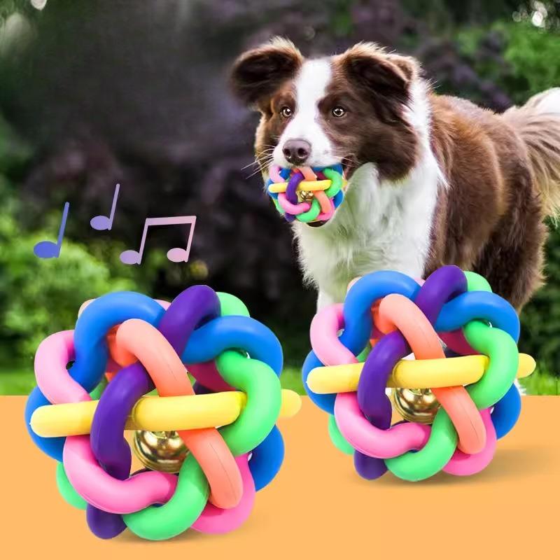10/12PCS Colorful Bell Woven Ball Dog Toy Hard Rubber Chew Ball with Rainbow Design Interactive Pet Product for Dogs Puppy