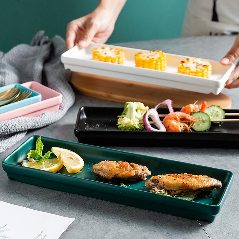 Assiette Créative en Céramique pour Plats Occidentaux Cuisine Japonaise Assiette Rectangulaire Assiette à Snacks Sushi Hôtel Restaurant Plat à Fondue