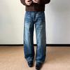 Herren Vintage Gewaschene Blaue Jeans Gerader Schnitt Locker Bequem Lässige Hose