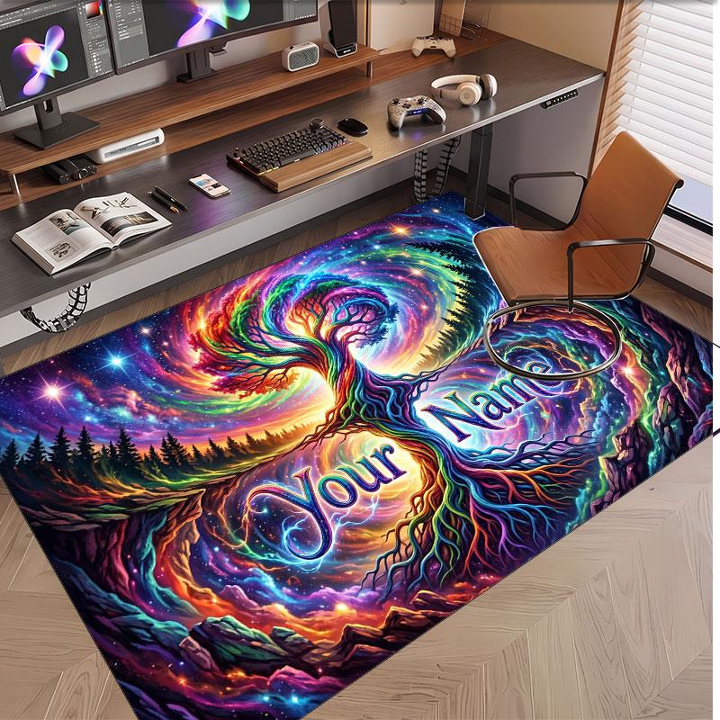 Tree of Life Theme Soft Crystal Velvet Rug Custom Name & Text Print Non Slip Floor Rug for Bedroom Living Room
