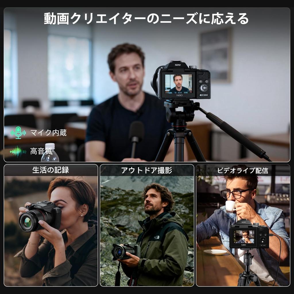 NBD 8K 64MP Digital SLR Camera [Wi-Fi and App Control] 16x Optical Zoom with Autofocus and Image Stabilization  180° Flip-Out Screen & Webcam