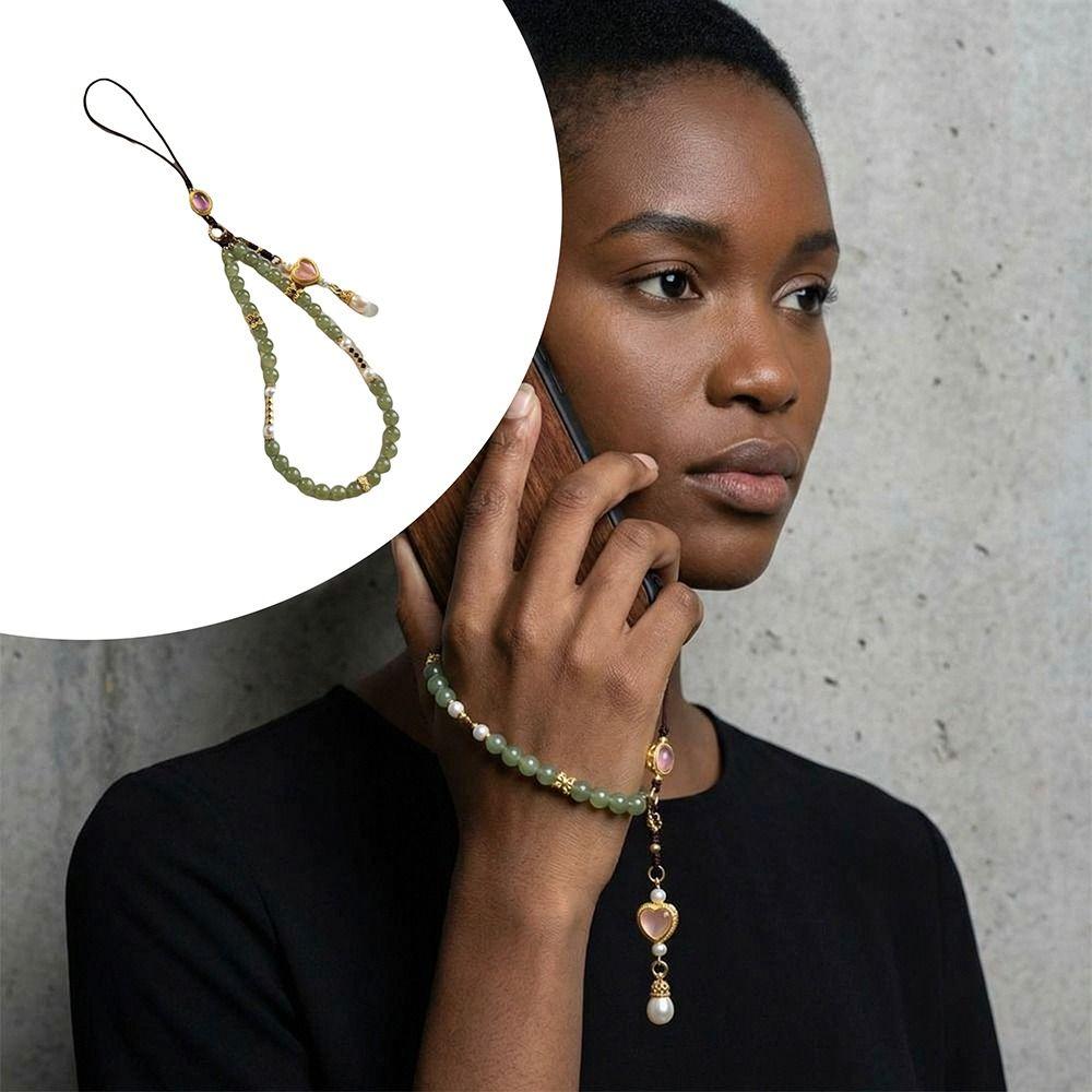 Hanging Ornaments Mobile Phone Chain Vintage Antique Green Wrist Rope Pendant  Women