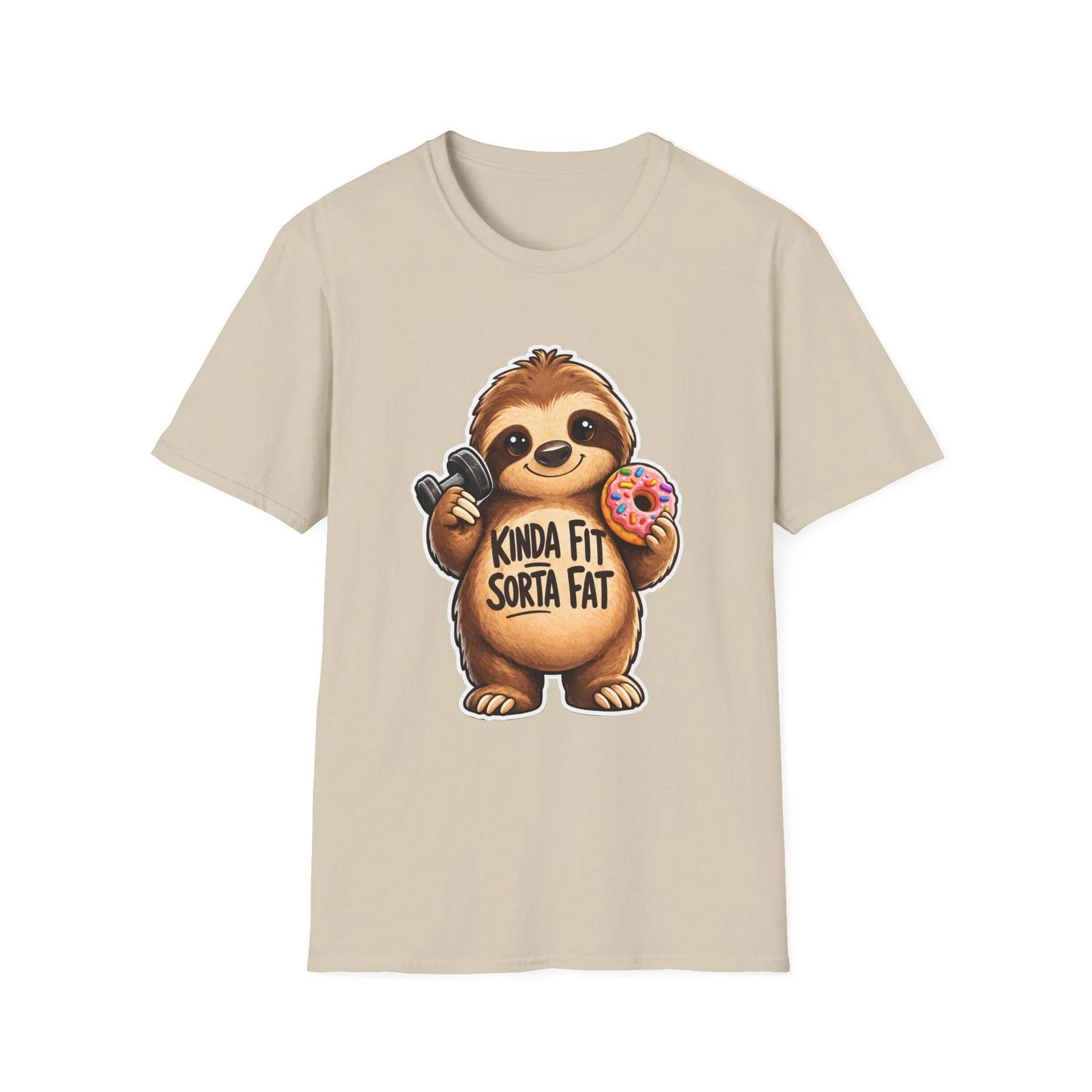 Kinda Fit Sorta Fat Sloth Children s Children s T  Children s T-shirt | Sloth With Dumbbell and Donut 130