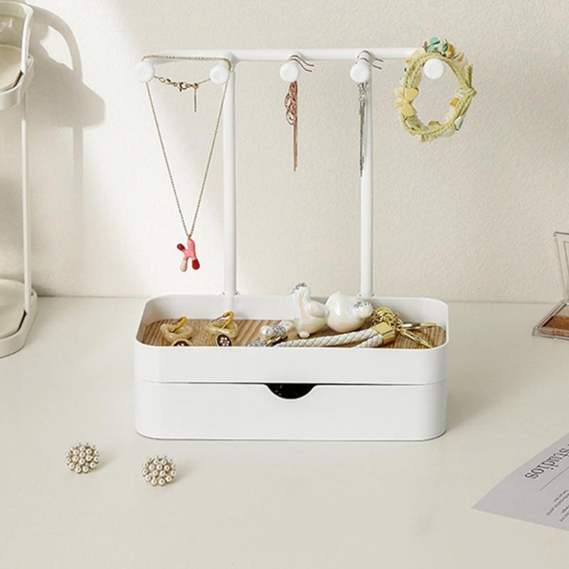 Portable Jewelry Stand With Tray and Hook Stylish Necklace Storage Shelves Jewelry Holder with Drawer for Accessories