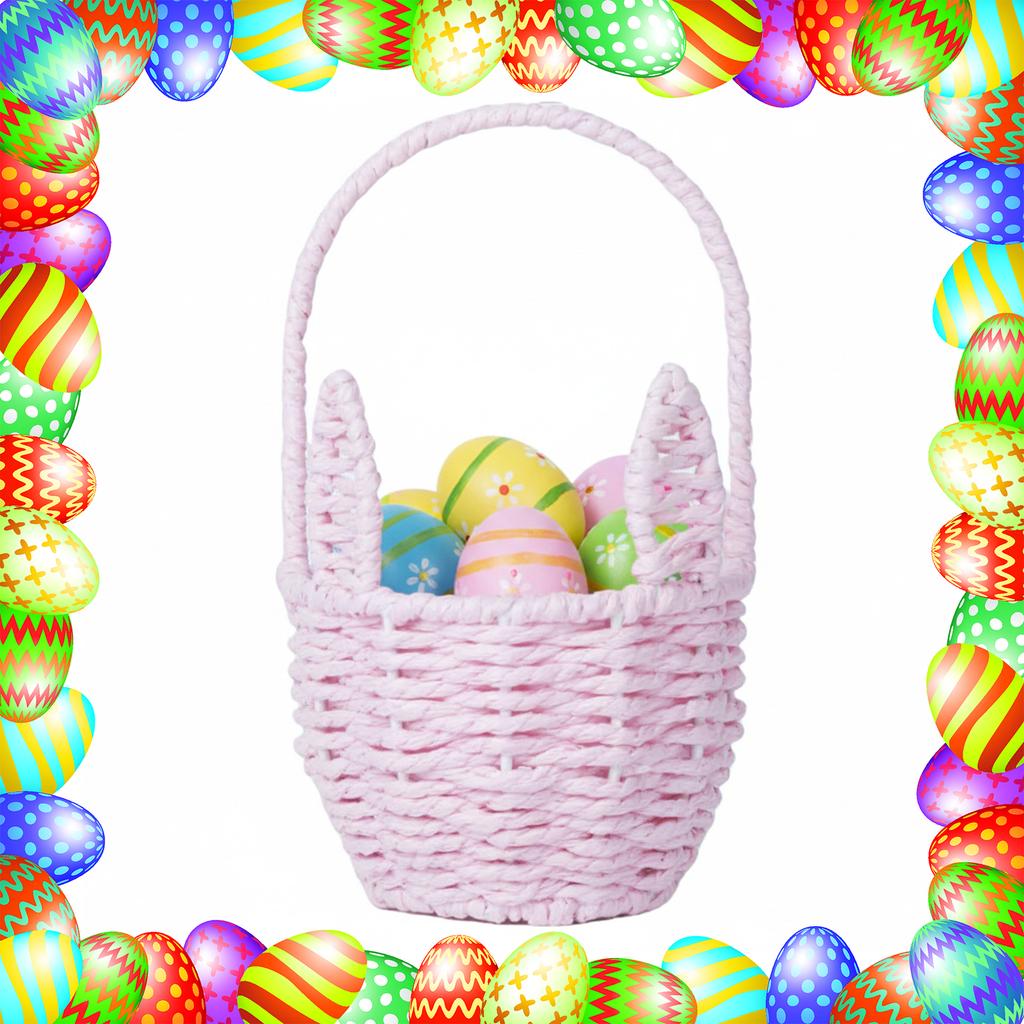 Easter Cute Rabbit Ears Basket Multi-Purpose Creative Storage Bin Cartoon Woven Ear Decorative Basket Sundries Organizer